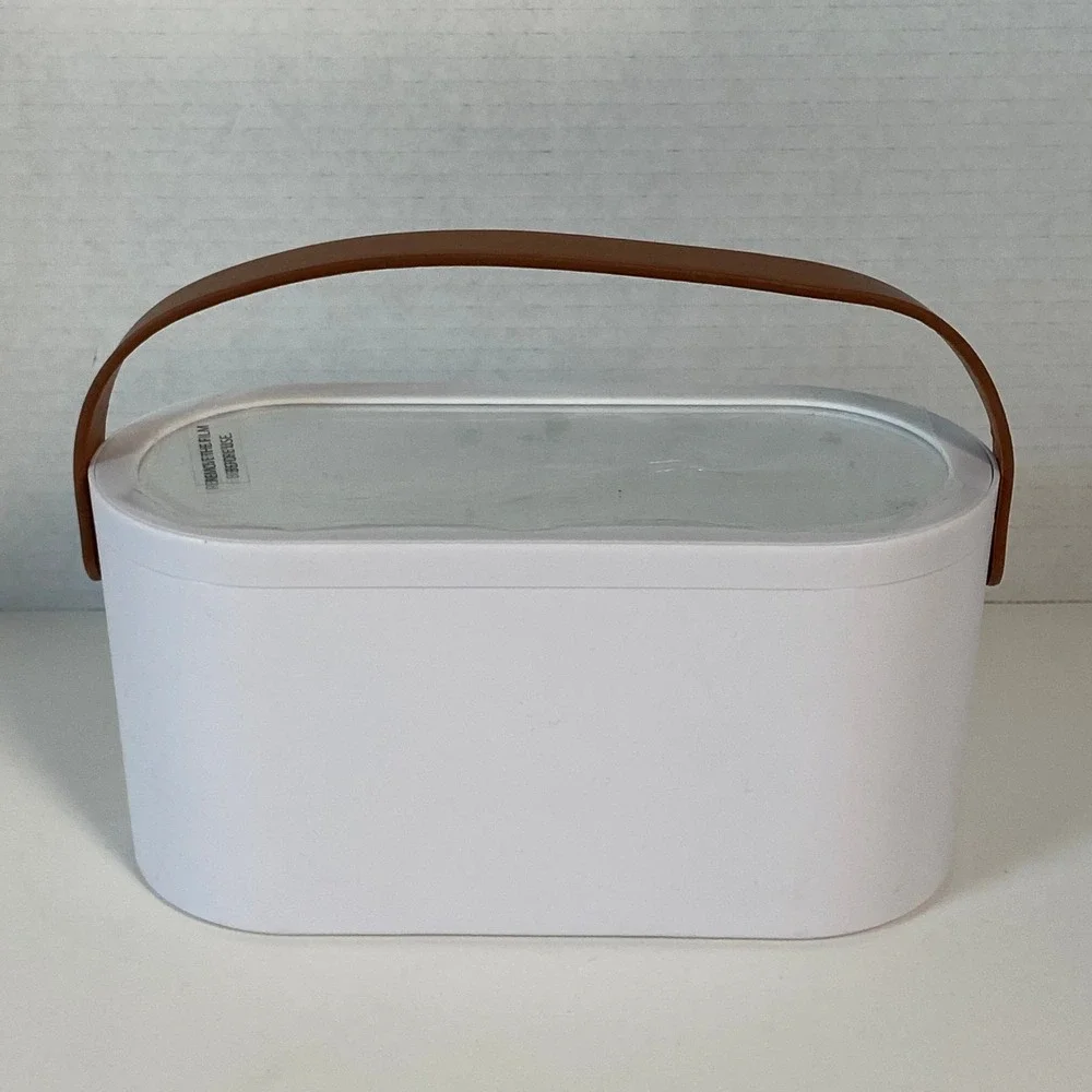 Portable Makeup Organizer Box with Mirror Lid White Vanity Travel Case Storage